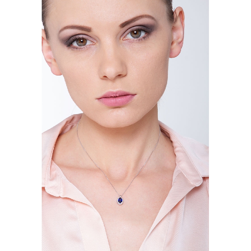 Damenkette Weißgold 18K mit blauem Saphir und Diamanten Damenkette Weißgold 18K mit blauem Saphir und Diamanten