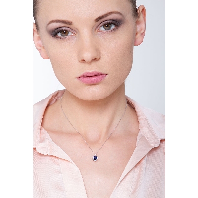 Damenkette Weißgold 18K mit blauem Saphir und Diamanten