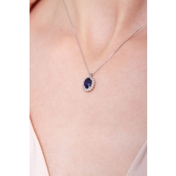 Damenkette Weißgold 18K mit blauem Saphir und Diamanten 2
