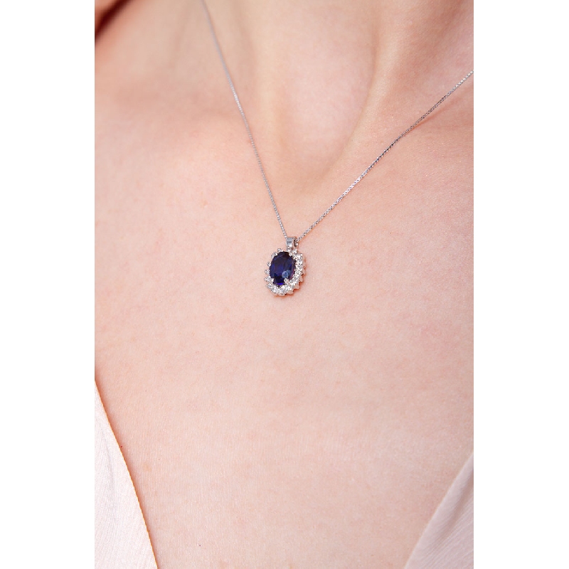 Damenkette Weißgold 18K mit blauem Saphir und Diamanten Damenkette Weißgold 18K mit blauem Saphir und Diamanten