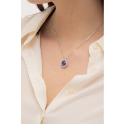 Weißgold 18K Halo Kette mit Tansanit und Diamanten 2
