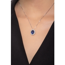 Halo Halskette Weißgold 18k mit Saphir und Diamanten  2