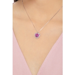 Weißgold 18K Halo Halskette mit rosa Saphir und Diamanten  2