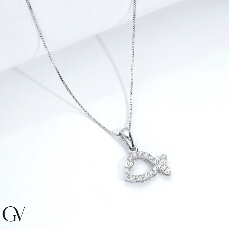 Weißgold Damenkette mit Diamant-Walfischanhänger