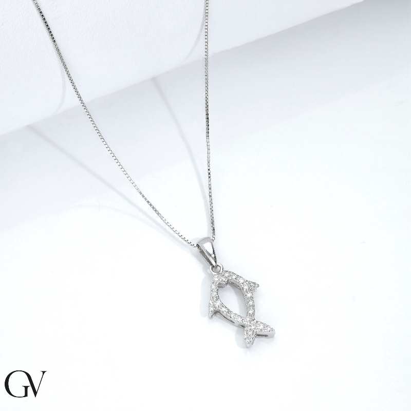 Weißgold-Kette mit fischförmigem Diamant-Anhänger  Weißgold-Kette mit fischförmigem Diamant-Anhänger