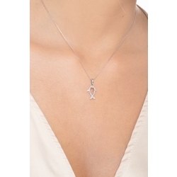 Weißgold-Kette mit fischförmigem Diamant-Anhänger  2