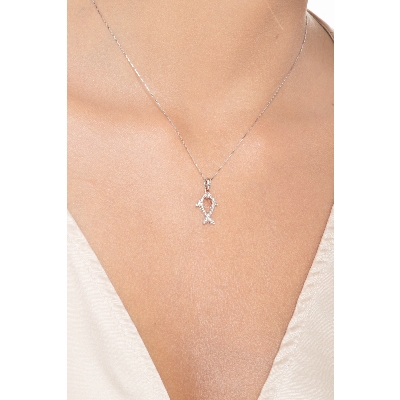 Weißgold-Kette mit fischförmigem Diamant-Anhänger 