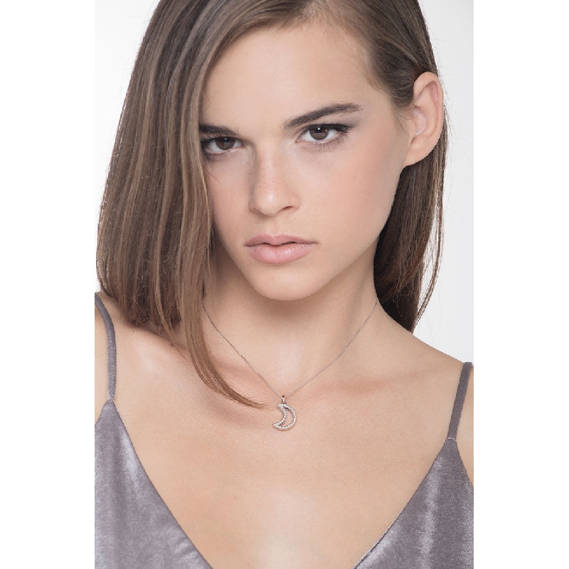 Weißgold 18K Halskette mit einem mondförmigen Anhänger aus Diamanten