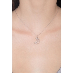 Weißgold 18K Halskette mit einem mondförmigen Anhänger aus Diamanten 2