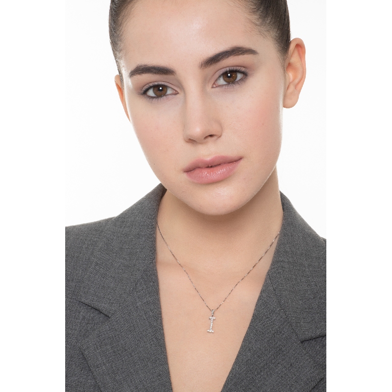 Weißgoldkette mit Diamantbuchstabe I  Weißgoldkette mit Diamantbuchstabe I