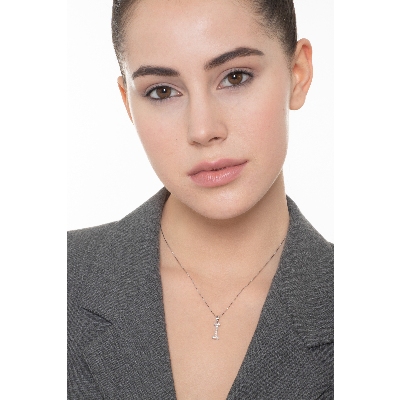 Weißgoldkette mit Diamantbuchstabe I 