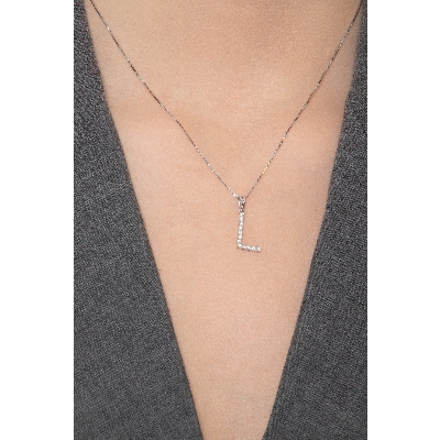 Buchstabe Kette L aus Diamanten Weissgold