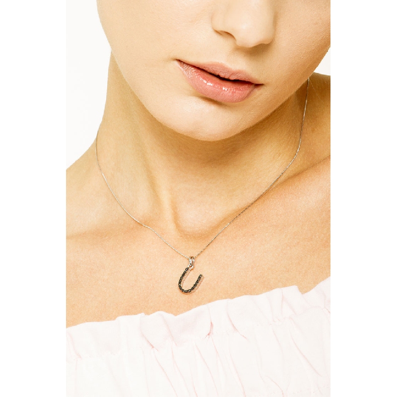 Anfangsbuchstaben Kette U aus Weißgold mit schwarzen Diamanten