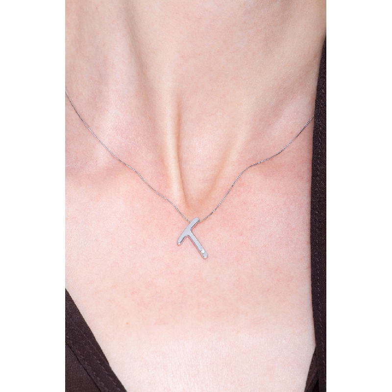 Kette Initialen T Weißgold und Diamanten Kette Initialen T Weißgold und Diamanten