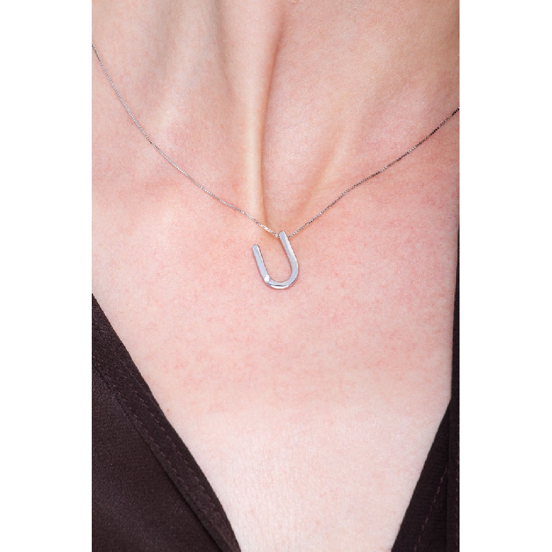 Weißgold-Kette Initialen U mit Diamanten