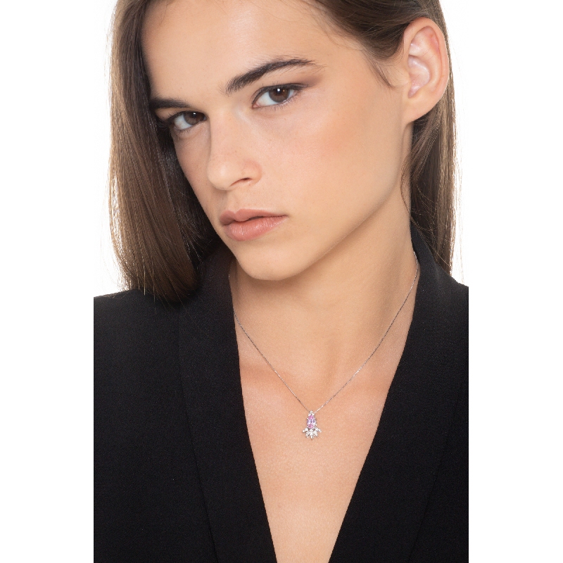 Saphir rosa Halskette mit Diamanten Weißgold