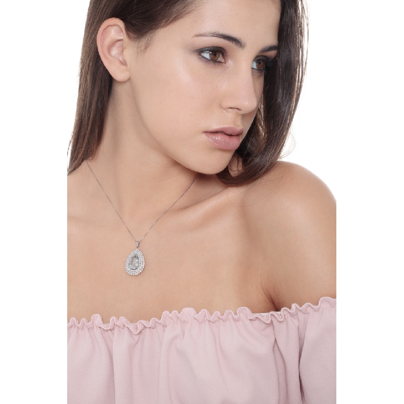 Aquamarin Anhänger Weißgold mit Diamanten