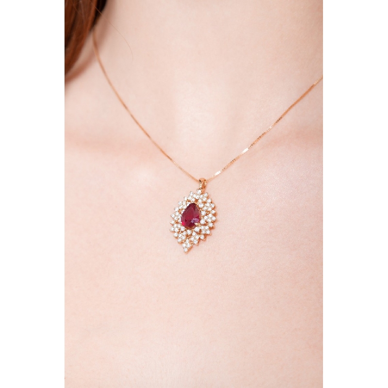 Gelbgold 750 Kette mit Rubin und Diamanten 