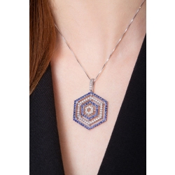 Weißgold Kette mit blauen Saphiren und Brillanten  2