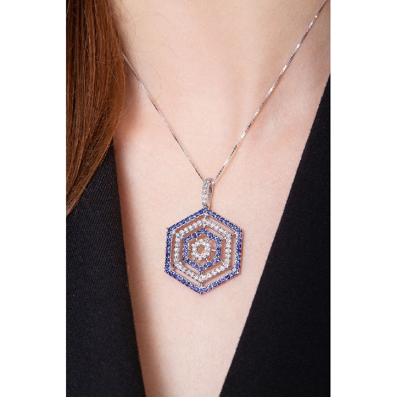 Weißgold Kette mit blauen Saphiren und Brillanten  Weißgold Kette mit blauen Saphiren und Brillanten