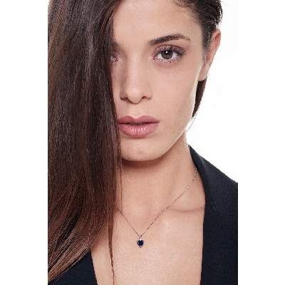 Herzkette Weissgold blauer Saphir Diamant