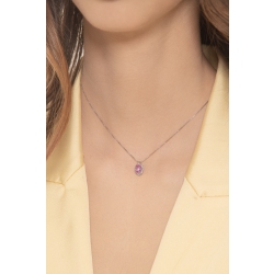 Weißgold Kette mit Diamant- und Saphiranhänger  2