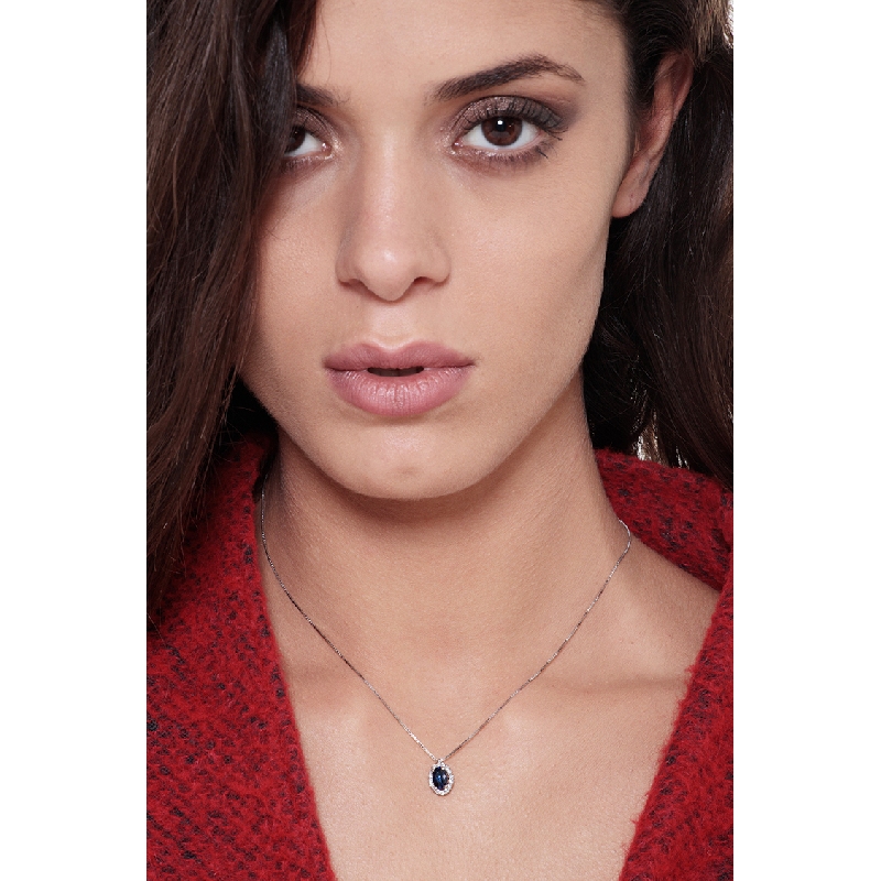 Lady Diana Damenkette Diamanten Saphir blau Weißgold