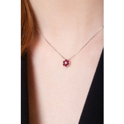 Blumenkette aus Weißgold mit Rubinen und Diamanten 2