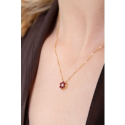 Gelbgold 18 Karat Kette mit Blume aus Rubinen 2