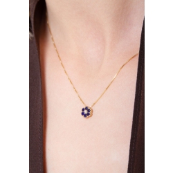 Blumenkette aus 18K Gelbgold mit blauen Saphiren und Diamanten  2