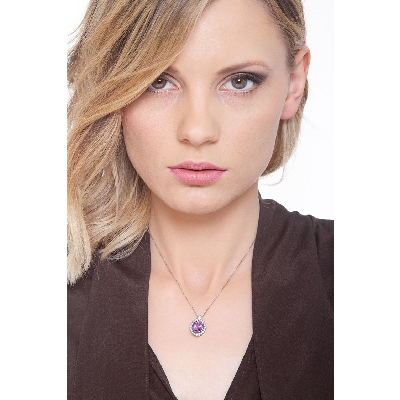 Halo Kette Weißgold Amethyst und Diamanten