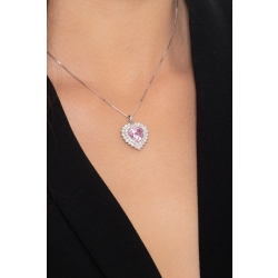 Herzkette Halo aus 18K Weißgold mit Diamanten und rosa Saphir 2