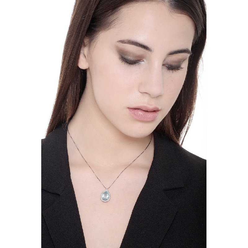 750er Weißgold Kette Aquamarin und Diamanten