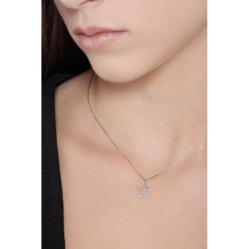Halskette Weißgold mit Stern und Diamant 