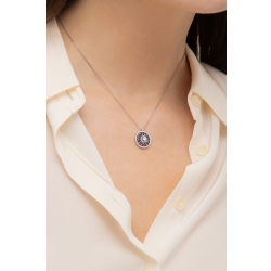 Weißgoldkette mit rundem Anhänger aus Diamanten und Saphiren 2