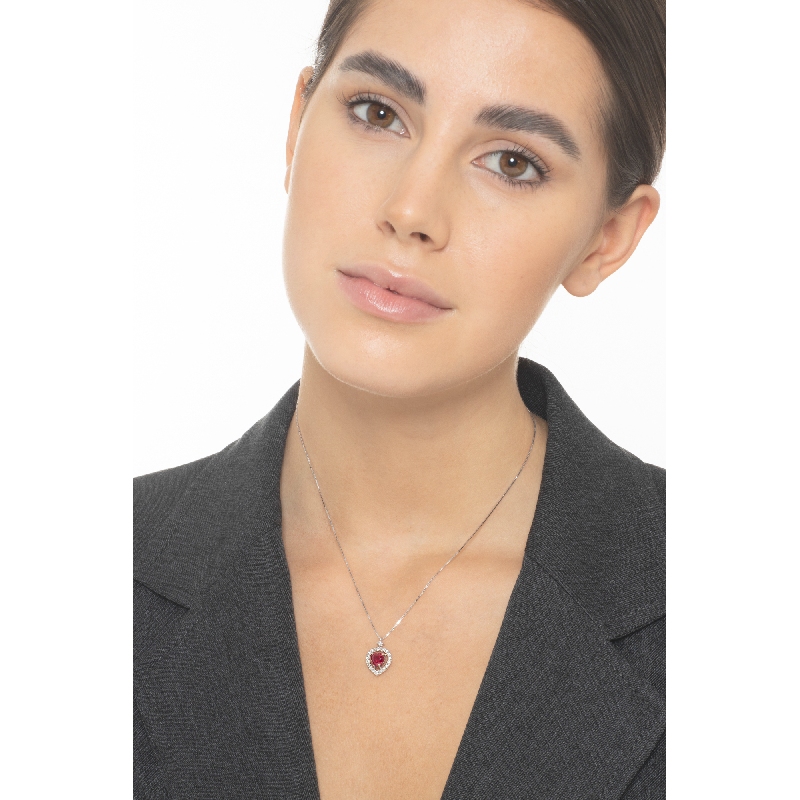 Rubin Herzkette mit Diamanten Weißgold