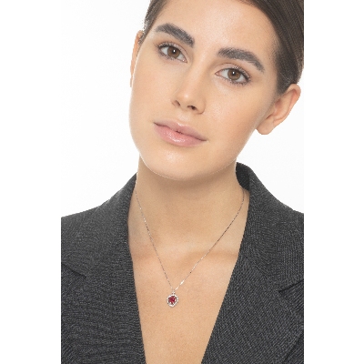 Rubin Herzkette mit Diamanten Weißgold