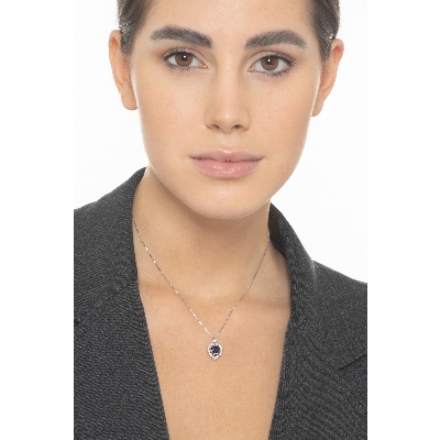 Saphir blau Herzkette mit Diamanten Weissgold