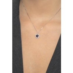 Saphir blau Herzkette mit Diamanten Weissgold 2