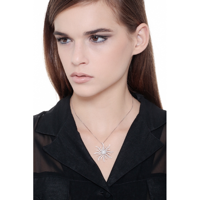Halskette Weißgold Roségold 750 mit Sonne aus Diamanten
