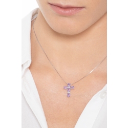 Weißgold 18K Kreuzkette mit Amethysten und Diamanten 2