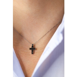 Weißgold Kreuz Kette Herren schwarze Diamanten 2