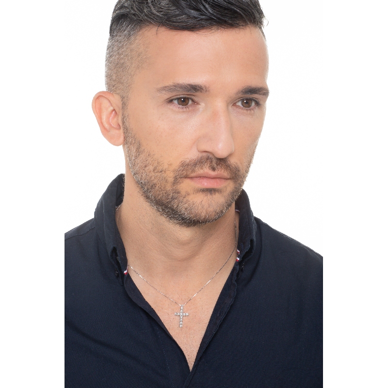 Herrenkette Kreuzkette 750er Weißgold mit Diamanten, 50 cm Herrenkette Kreuzkette 750er Weißgold mit Diamanten, 50 cm