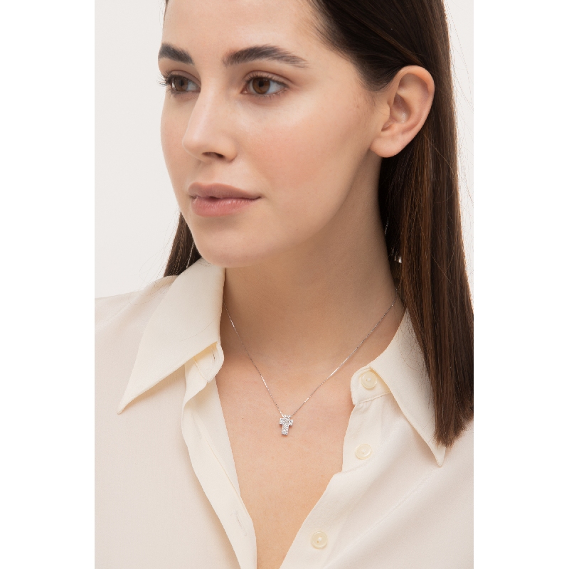 Halskette mit Diamant-Kreuz aus Weißgold 750