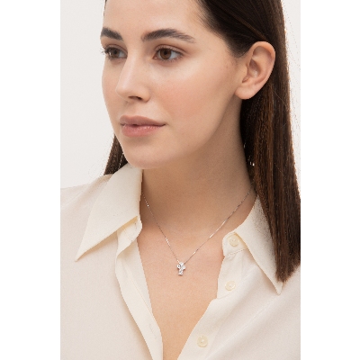 Halskette mit Diamant-Kreuz aus Weißgold 750