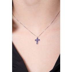 Weißgoldkette Damen mit Saphiren-Kreuzanhänger 2