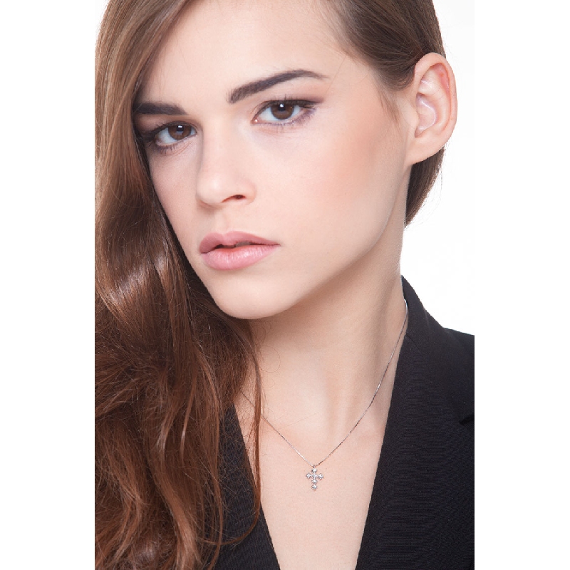 18 Karat Weissgold Kreuzkette mit Diamanten