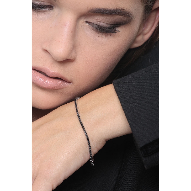 Schwarze Diamanten Tennisarmband Weißgold