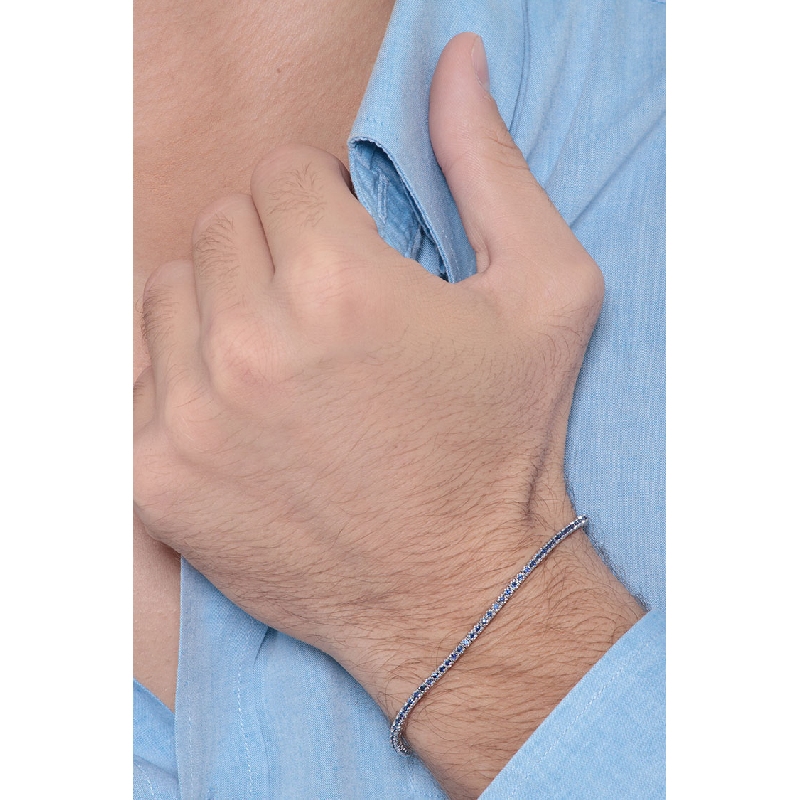 750er Weißgold Tennisarmband mit blauen Saphiren 