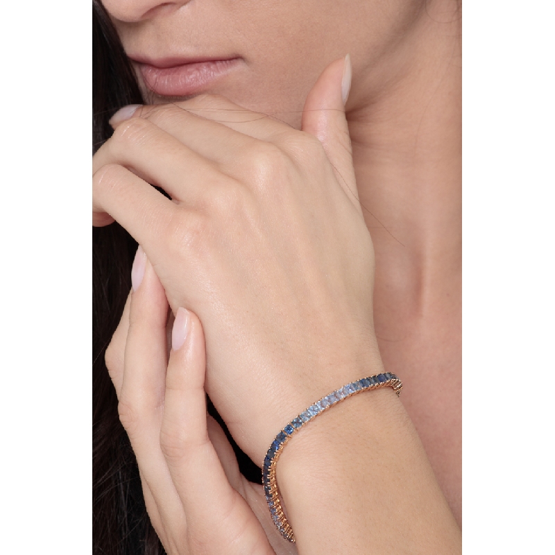 Tennisarmband aus Roségold 18K mit blauen Saphiren  Tennisarmband aus Roségold 18K mit blauen Saphiren